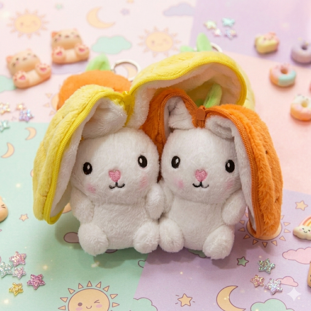 Peek-a-Boo Bunny Plush Keychain | Kawaii Fruit Bunny Bag Charm