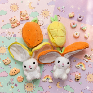 Peek-a-Boo Bunny Plush Keychain | Kawaii Fruit Bunny Bag Charm
